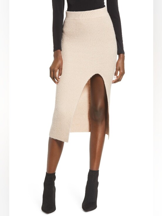 Leith Dresses & Skirts - NWT (MSRP $59) Leith Women's Tan Memoir Split Sweater Midi Skirt Size XL cozy